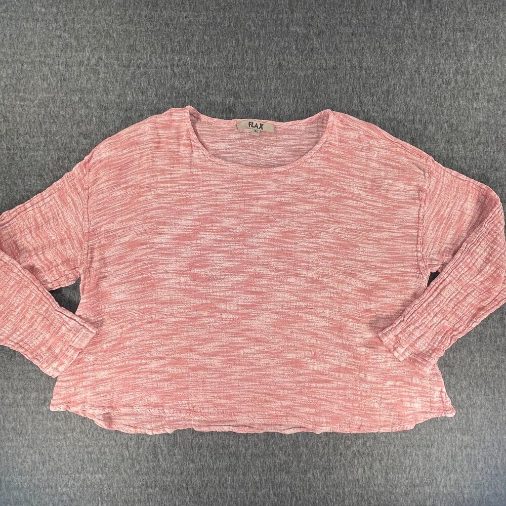 FLAX XL Red Marled Linen Top Boxy Oversized Lagenlook Boho Coastal Long Sleeve - Picture 4 of 10